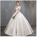 HQ190 Off Shoulder Designs Frocks for Bride Use Custom Make Pearls Floor Length Ball Gown Dress Puffy Satin Wedding Dress